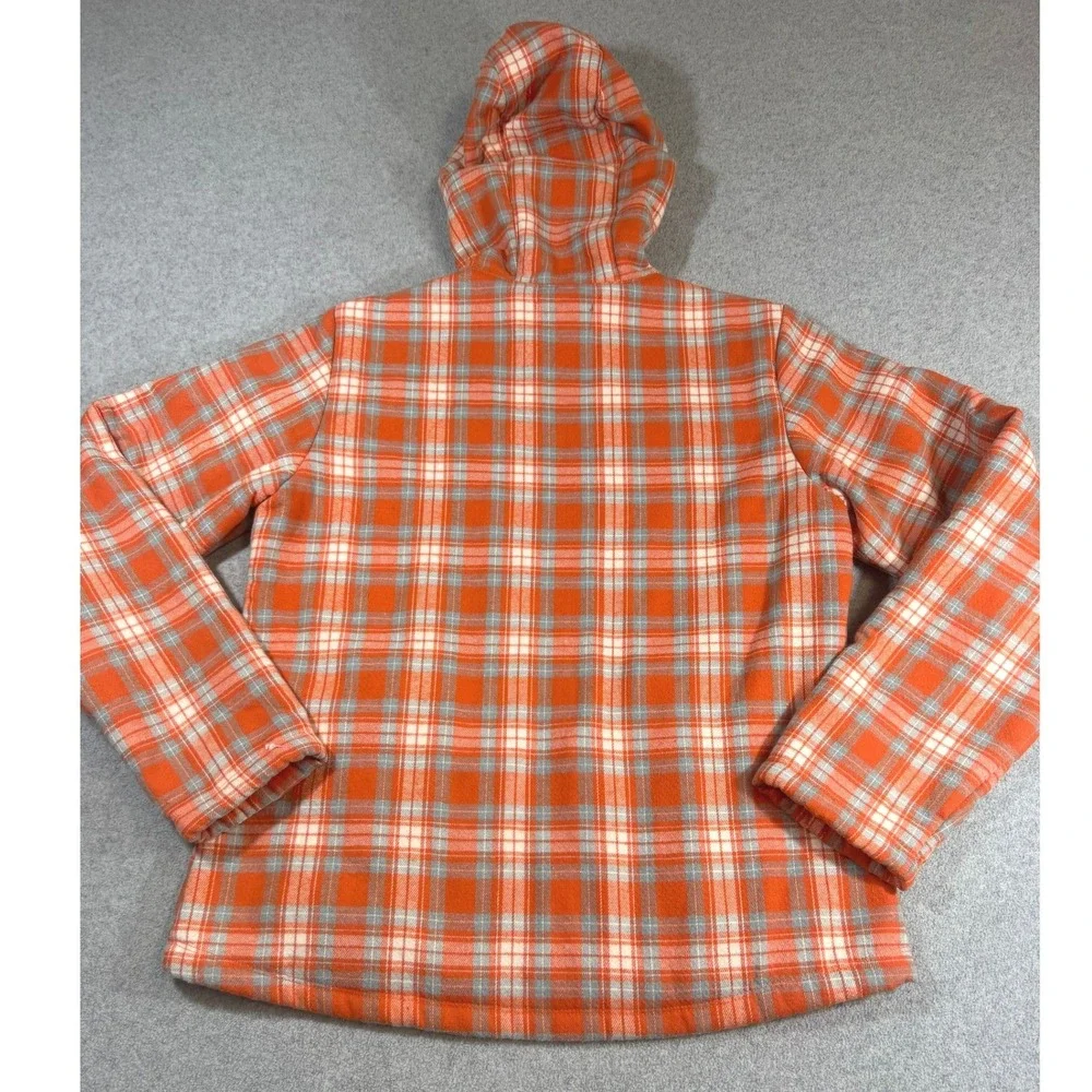 Riding Sport Sherpa Lined Plaid Hooded Jacket Women Small Orange Full Zip Fleece